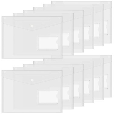 Songaa Clear Plastic Envelopes with Snap Closure - 12Pcs A5 Size Clear Plastic Folders for Documents, Waterproof Clear File Folders Plastic for Back to School Supplies, Document Organizer for Office