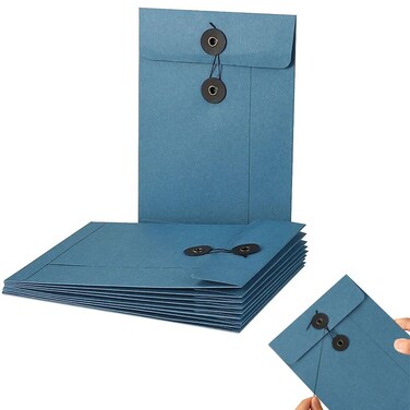 10 Pcs Kraft Paper String Envelope File Folder A5 Size Vertical Document Bill Cards Storage Organizer File Bag with Button String Tie Closure Bag File Folder Project Pockets for School Office