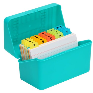H4D 3x5 Index Card Holder with 100 Heavyweight Ruled Index Cards and 25 Plastic Dividers, Teal