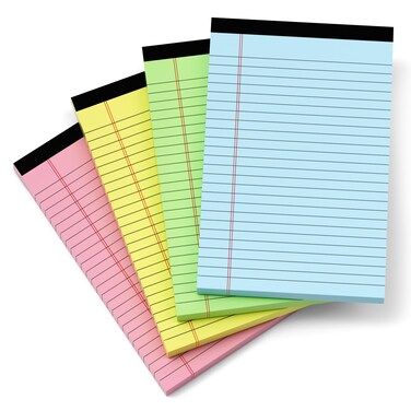 Colored Legal Pads 5x8, 4 Pack, Lined Note Pads 5x8 College Ruled, Note Paper 5x8, Pink Notebook Paper 5x8 Colored Notepads, Pink Legal Pads 5x8 Lined Paper, 80 GSM Pastel Pads of Paper, 30 Sheets/Pad
