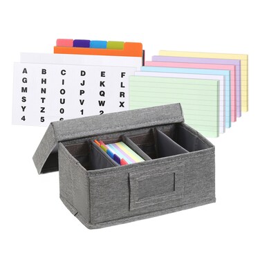 Qozary Index Card Holder 3x5 - Index Card Box With Dividers, Index Card Organizer Case, Foldable Flash Card Holder, 1000+ Card Capacity Box With Lid - Perfect For Long-Term Card Storage