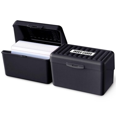 Olivo Index Card Holder Box 3x5 Flash Note Card Holder Storage File Box Organizer Case for 3"x5" Cards, Black 2 Pack