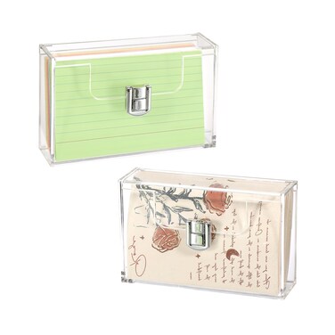 BTSKY 2 Pack Clear Acrylic Index Card Box for 3x5 Inch Cards, Index Card Holder Notecard Box Recipe Card Box Plastic Storage Organizer for Filling Index Cards, Note Cards, Flashcards, Recipes