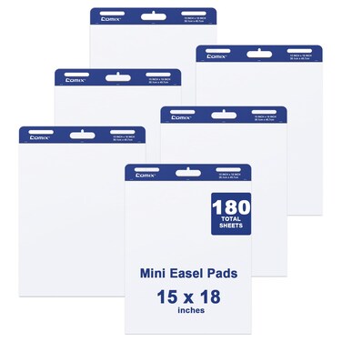 Comix Mini Size Sticky Easel Pad, 15 x 18 Inches Flip Chart Paper for Teachers, Anchor Chart Paper for Office, 30 Sheets/Pad, 6 Pads/Pack