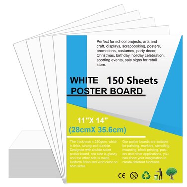 150 Pcs 11" x 14" Poster Board White Poster Paper Bulk, ROOKEA 250Gsm Thickness Vision Boards Smart Poster Board for School Arts Craft Projects Presentations Drawing Scrapbooking Blank Graphic Display