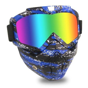 EKIND Tactical Mask, Retro Motorcycle Goggles with Removable Face Mask   Safety Goggles Mask UV400 Protection Compatible for Nerf N-Strike Elite Toy Gun Game Rival Ball (Blue Texture)