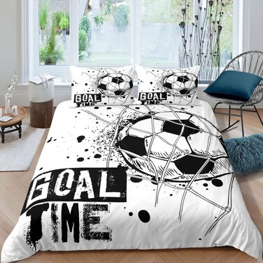 Erosebridal Kids Football Comforter Cover Full Size American Soccer Bedding Set Sports Games Duvet Cover for Boys Girls Children Geometric Polygon Bedspread Cover for Living Room, Black White
