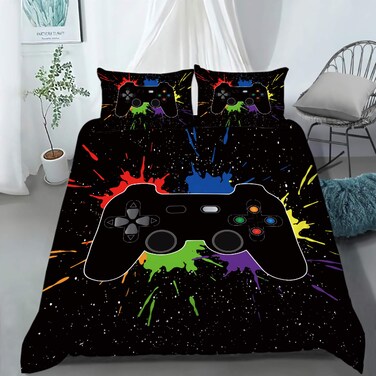 AILONEN Gamer Bedding Sets for Boys, Gaming Duvet Cover Set Queen Size,Boys Video Games Comforter Cover, Bed Set for Teen Boys Bedroom,Gamepad Controller,3 Piece with 2 Pillow Shams