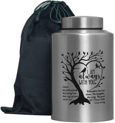 Decorative Cremation Urn Large up to 220lbs Memory Decorative Funeral Burial Urn for Male ,Female, Human Ashes (Stainless Steel Tree)