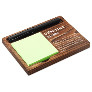 Difference Maker Sticky Note Holder Wooden Notepad &amp; Pen Holder 6.5" x 4.7" Sticky Note Pad Holder Dispenser for Desk Difference Maker Definition Work Gifts, NPA183