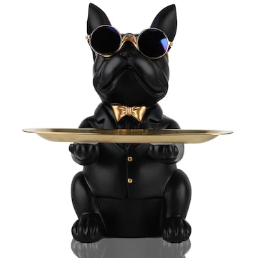 Modern Decor Resin Bulldog Tray Statue Piggy Bank Tray Storage Entrance Key Holder Candy Jewelry Earrings Tray Suitable for Home Decor Modern Art Dining Table Decor Office Small Object Tray