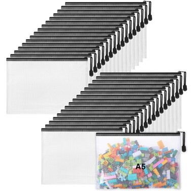 Jetec 32 Pcs Mesh Zipper Bags Toy Storage Bags Bikini Organizer Bags Waterproof Zipper Pouch Reusable Puzzle Bag Multipurpose for Organizing Storage Office(Black,9 x 7 Inch)