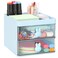 LETURE Small Desk Organizer With Drawer, Office Desktop Storage Box, Business Card/Pen/Pencil/Mobile Phone/Stationery Holder Storage Box, Makeup Organizer for Office School Home (Blue)