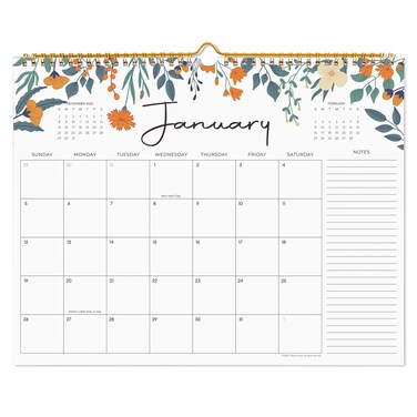 2025 Calendar, Cabbrix Wall Calendar 2025, Desk Calendar from January 2025 - June 2026, 15" x 12", Twin-Wire Binding, Hanging Hook, Floral Design (Flower)