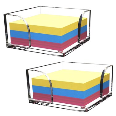 XQIGI 2 Pack Clear Acrylic Sticky Note Holder 3.54" x 3.54", Post it Note Dispenser Memo Pad Crystal Cube Organizer Desk Supplies for School Office