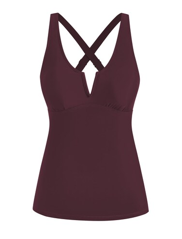 ZAFUL Tankini Tops for Women Tummy Control Bathing Suit Tops Only Split Neck Modest Swimsuit Swim Tank Top No Bottom