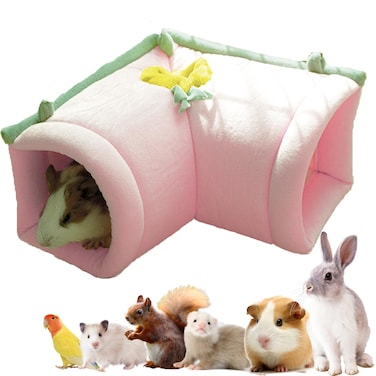 Pets on Safari Guinea Pig Tunnel Toy, Warm Guinea Pigs Hideout House, Cozy Removable Rabbits Tube Hammock Corner, Soft Small Animals Cage Accessories for Rats Ferret Bunny Gerbil Sugar Glider (Pink)