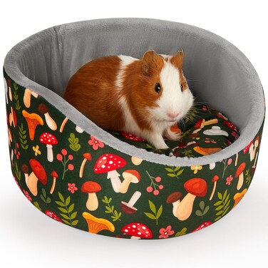 Glittme Guinea Pig Bed Soft Rabbit Bed with Thick Removable Mat Bunny Bed Machine Washable Guinea Pig Accessories Cozy Guinea Pig House for Guinea Pig, Rabbit, Ferret, Round Cuddler Cup Bed