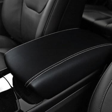 DEYTOP Center Console Cover for Ford Edge 2015-2023 2024 Accessories Car Armrest Cover for Ford Edge 2015 2016 2017 2018-2024 Anti-Scratch Leather Armrest Pad Protector (Black with White Stitches)