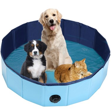 AMGSH Dog Whelping Box, Foldable Birthing Pool for Dogs, Whelping Pool for Puppies, Poartable Plastic Swimming Pool &amp; Bath Tub for Dogs, Blue (Blue, 31.5&rdquo; Dia. &times; 7.9&rdquo; H (80cm &times; 20cm))