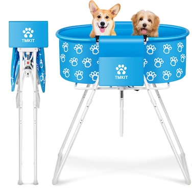 Tmkit Dog Bathtub for Dogs, Elevated Professional Dog Bath Tub for Pet Bathing Shower and Grooming, Portable Foldable with Safety Lock Pets Washing Station for Small, Medium, Large Pet Dog Cats