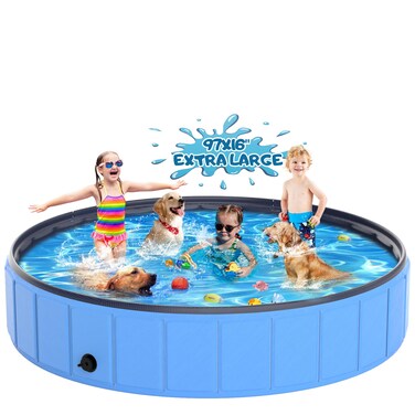 97x16'' Large Foldable Dog Pool Kiddie Pool Thickened, Collapsible Pet Bathing Tub for Large Dogs - Portable Outdoor Swimming Pool for Pets and Dogs