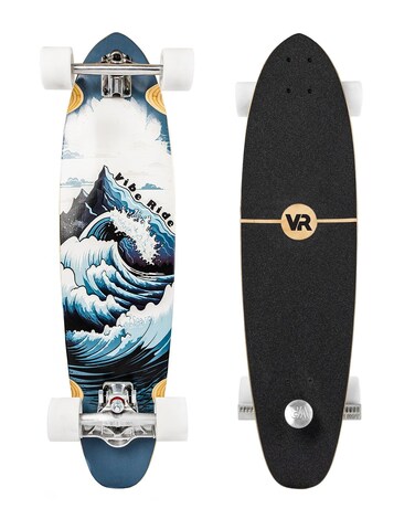 VibeRide BrakeBoard - Longboard with Brake!    Easily Control Speed &amp; Ride Hills. for Cruising, Commuting, Downhill, &amp; Carving (Seaside Swells, Pintail)