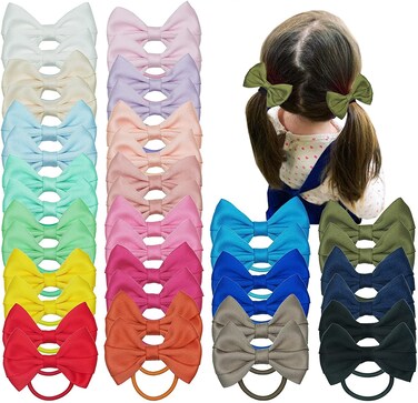 40 Pcs Hair Accessories - 3 Inch Bows, Rubber Bands, Ponytail Holders Elastics &amp; Pigtail Bows for Girls &amp; Toddlers
