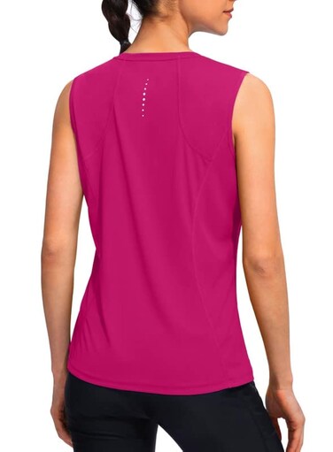 YYV Women's Workout Tank Tops Lightweight Sleeveless Shirts for Women Loose Fit Tops for Athletic Running Tennis Yoga (Rose Red Large)
