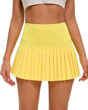 Tennis Skirts for Women with Pockets High Waist Athletic Shorts Pleated Sports Golf Skorts Small Bright Yellow