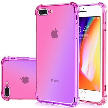 Gufuwo for iPhone 8 Plus Case, iPhone 7 Plus Case, Gradient Slim Anti Scratch Soft Clear TPU Phone Case Cover Shockproof Case for iPhone 7 Plus/8 Plus (Pink/Purple)