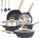 12 Pcs Pots and Pans Set Non Stick Kitchen Cookware Sets Nonstick Induction Cookware Black Granite Cooking Tools with Frying Pans, Saucepans, Steamer Silicone Shovel Spoon &amp; Tongs (PFOS/PFOA Free)