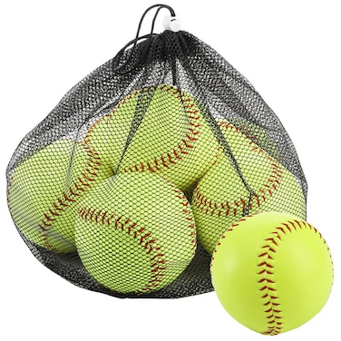 Tebery 6 Pack Yellow Sports Practice Softballs, 12-Inch Official Size and Weight Slowpitch, Unmarked &amp; Leather Covered Training Ball for Games, Practice and Training (Yellow)