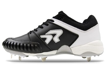 Ringor Flite Metal Softball Spikes with Pitching Toe for Women   Performance, Durability, and Superior Traction   Designed for Female Athletes   Size 9   Black &amp; White