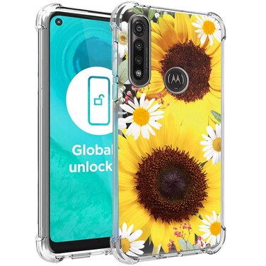 Ueokeird Phone Case for Moto G Fast, Motorola G Fast Case, Slim Shockproof Clear Floral Pattern Soft Flexible TPU Back Phone Protective Cover for Motorola Moto G Fast (Sunflower)