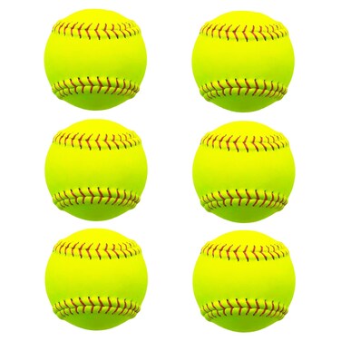 Rarapop 6 Pack Sports Fastpitch Softballs, Official Size and Weight Practice Softball, Unmarked &amp; Leather Covered Training Ball for Games, Practice and Training(Yellow, 12 Inch)