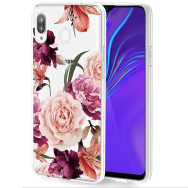 sidande Case for Galaxy A20 Case, Galaxy A30 Case for Girls Women, Shockproof Clear Floral Soft Flexible TPU Slim Phone Protective Case Cover for Samsung Galaxy A20/Galaxy A30 (Purple Flower)