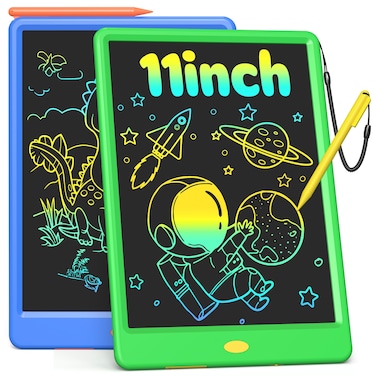 Magic Jimmy 2 Pack 11 Inch LCD Writing Tablet Doodle Board, Colorful Electronic Drawing Pads, Creative Drawing Fun for Kids 3-6, Educational Car Trip Toys   Navy Blue and Green
