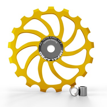 IMPALAPRO Bike Oversized Ceramic Derailleur Pulley Wheel 15T/17T AL7075 Compatible with Shimano Jockey Wheels and Rear derailleur Pulley Sram (17T Gold)