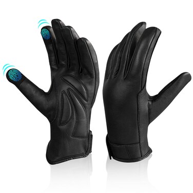 Dream Apparel Faux Leather Motorcycle Riding Gloves Men Women Biker Full Finger Touchscreen, Waterproof Thermal Gloves Black