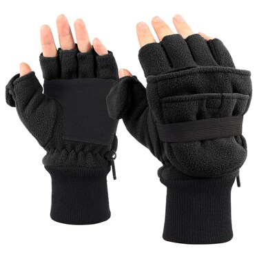 Mens Fleece Mitten Gloves Thermal Convertible Mitten w/Flip Thumb Cold Weather Gloves for Hunting Hiking Outdoors