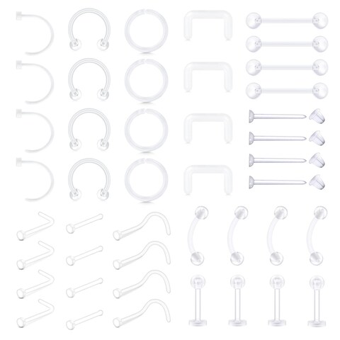 TOKRING Clear Piercing Retainer Clear Nose Studs Nose Rings Plastic Septum Retainer Lip Ear Eyebrow Tongue Nipple Cartilage Rook Daith Industrial Bar Piercing Jewelry for Work Surgery