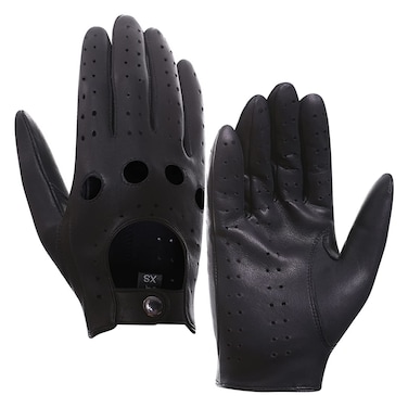 Harssidanzar Mens Lambskin Leather Driving Gloves Unlined GM026,Black,Size L