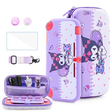 HYPERCASE Cute Switch Lite Carrying Case of Purple Bunny, with Soft Switch Lite Protective Cover, Screen Protector, Shoulder Strap &amp; 2 Thumb Grips