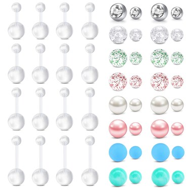 Longita Plastic Pregnancy Belly Button Rings Long Bar Navel Rings for Maternity Sport Pregnant Women Flexible Clear Belly Piercing Retainer Different Length bar and balls for Replacement 6-12mm