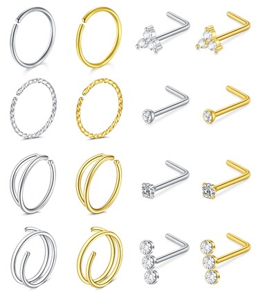 MODRSA Nose Rings Nose Rings Hoops Nose Ring Surgical Steel Nose Piercings Jewelry Double Hoop Nose Rings for Women Gold Nose Rings 20 gauge