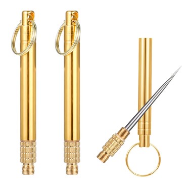 3PCS Portable Mini Titanium Toothpicks Holder, Reusable Toothpick, Stainless Steel Metal Toothpicks, Pocket Toothpicks with Keychain, Multi-Purpose Tooth Picks for Picnic Camping Traveling (Gold)