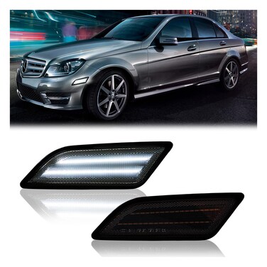 DERMOKA LED Side Marker Lights for 2012-2014 M'ercedes-Benz Pre-LCI W204 C-Class C250 C300 C350 Front Side Fender Lamps, Smoked Len 2PCS (White)