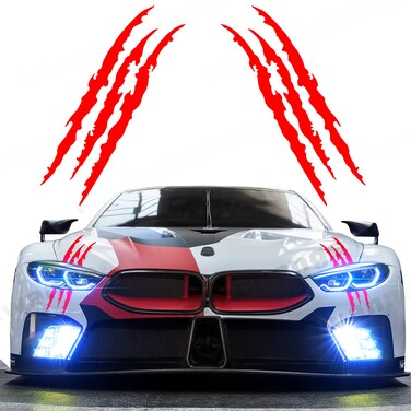 iwannachange 2pcs Monster Claw Marks Headlight Car Sticker Stripes Scratch Decal Vinyl for Sports Cars SUV Pickup Truck Window Motorcycles ect (Red)