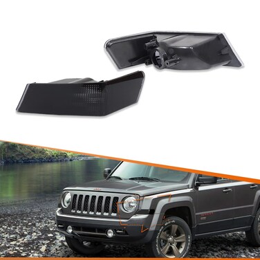 ADIIL Front Parking Light Turn Signal Directional Lamp Kit For 07-17 Jeep Patriot,Smoked Lens Driver Left+Passenger Right